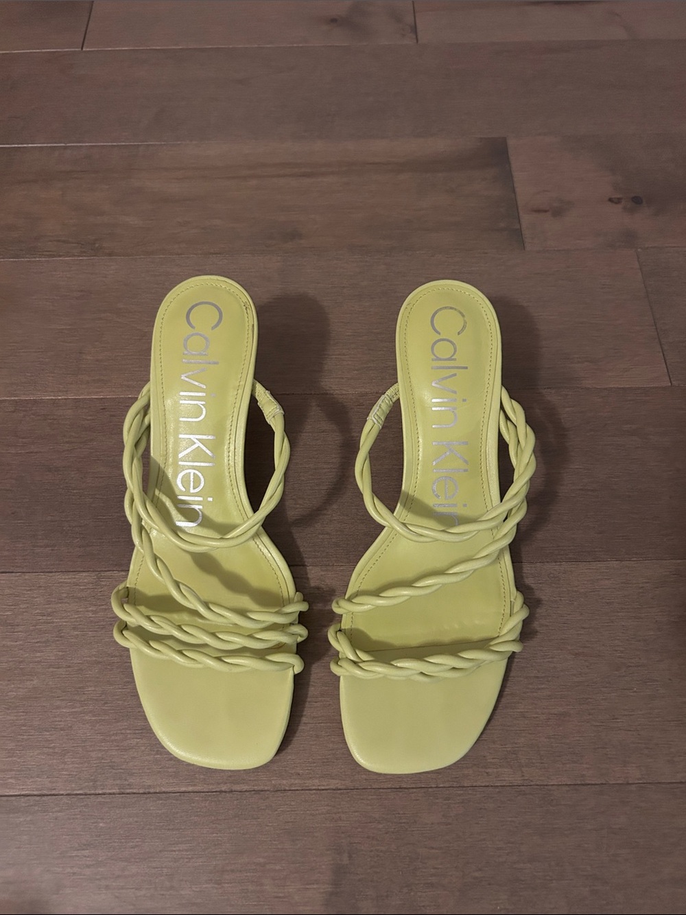 Calvin Klein Lime Braided Strap Slide Heels